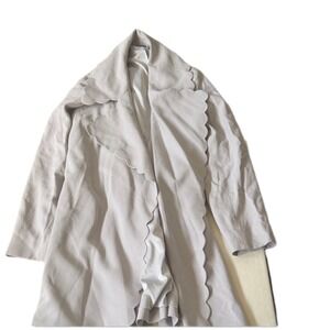 Club Monaco Womens Scalloped Edge Open Front Trench Coat Light Gray Size L